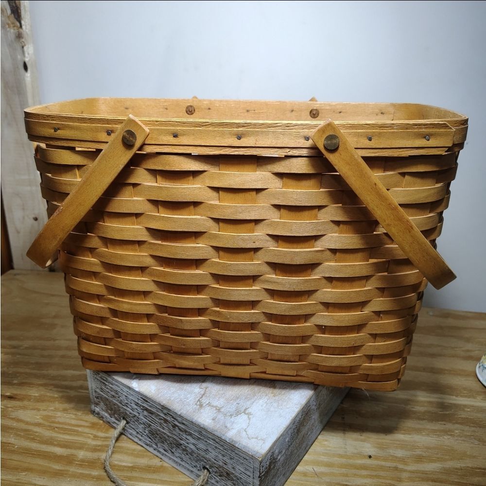 Longaberger Handcrafted Magazine Wooden Basket with Handles